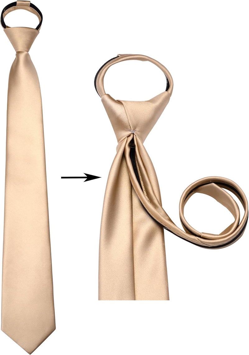 Branduce 3.15"（8cm） Mens Solid Satin Tie Pre-tied Adjustable Zipper Necktie for Business and Wedding - Image 4